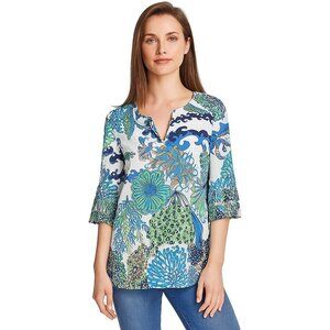 TIBI NEW YORK printed silk blouse under the sea print in white size 4